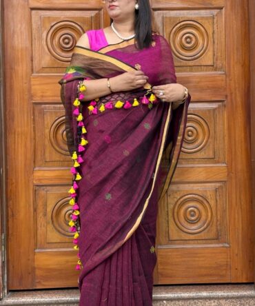 Feel Feather Maroon Paithani Linen Handloom Saree